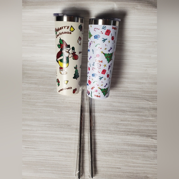 20oz Insulated Trumblers With Straws Set Of 2 Christmas Holidays Tumbler - Picture 3 of 5